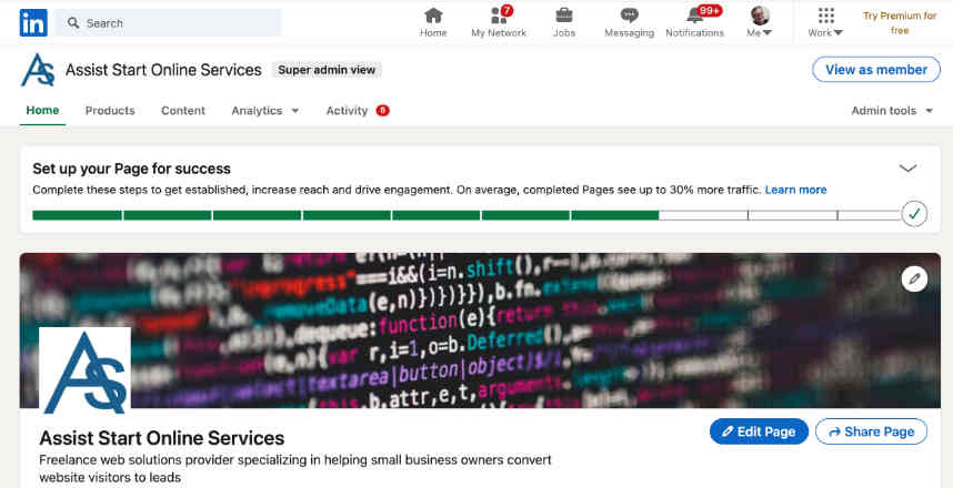 Assist Start LinkedIn Page