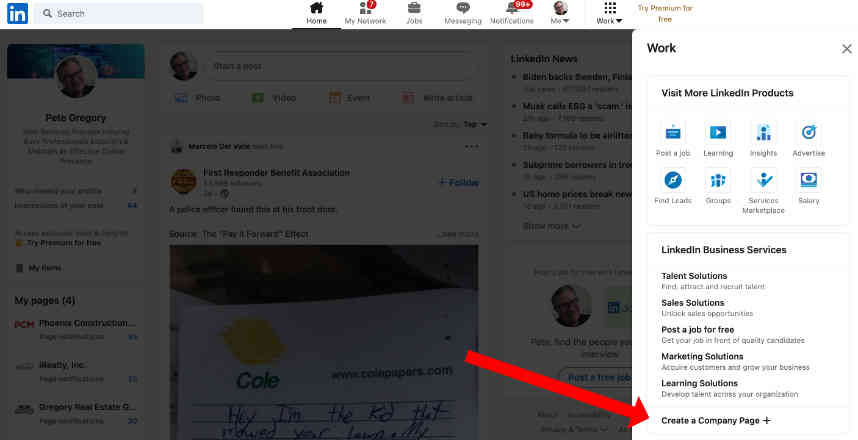 Click on Create a Company Page
