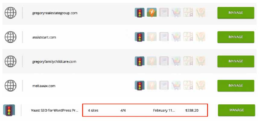 yoast annual prices for 4 websites